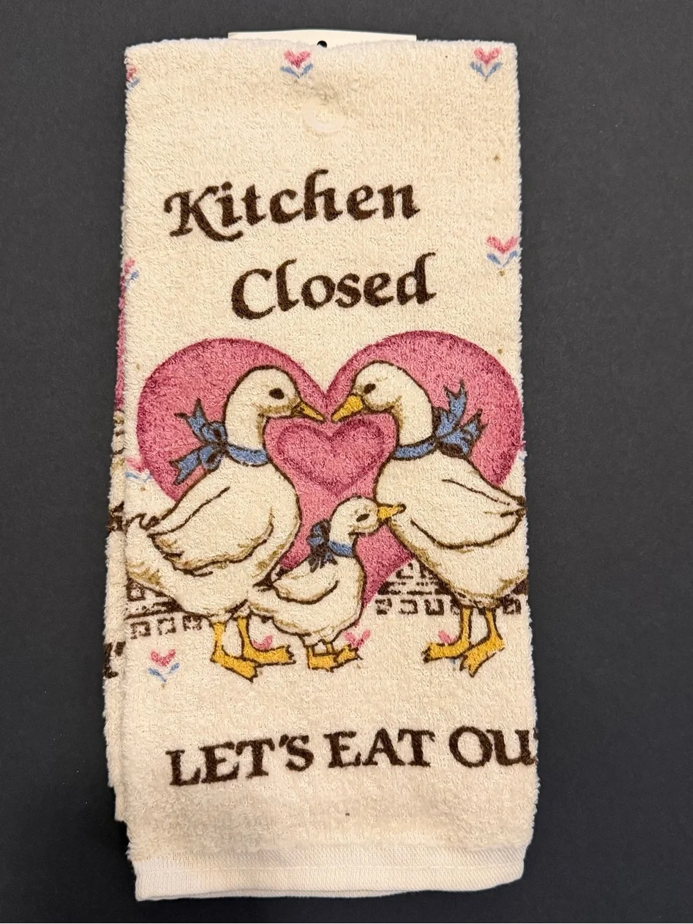 NOS Vintage Heart Bow Goose Geese Kitchen Dish Hand Towel CottageCore Cannon NWT